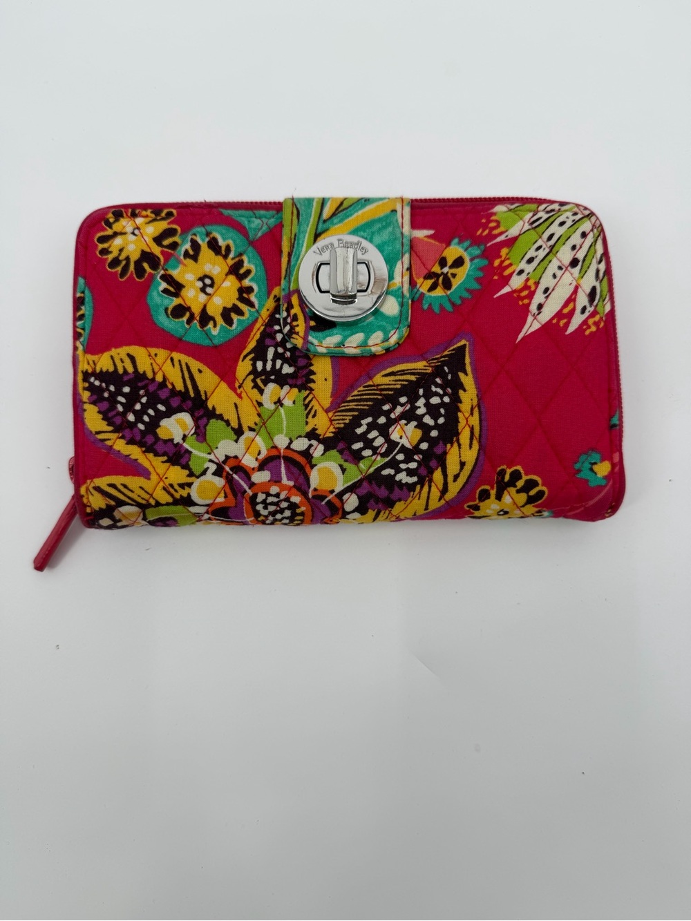 Vera Bradley Turnlock Zip Wallet Tropical Floral Red